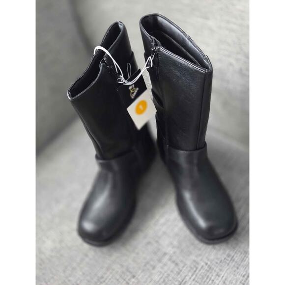 Girls Black Moto Boots – Buckle & Zip Detail – New With Tags Size 1 - Picture 1 of 4